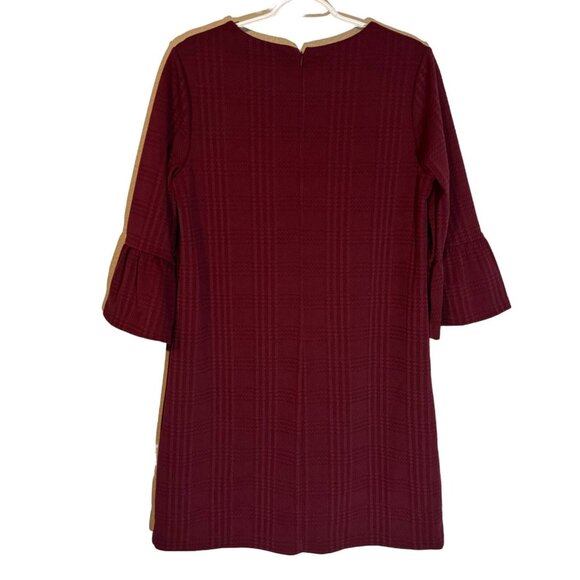 Banana Republic Plaid Textured Burgundy Dress With 3/4 Bell Sleeves Size M - Picture 5 of 12
